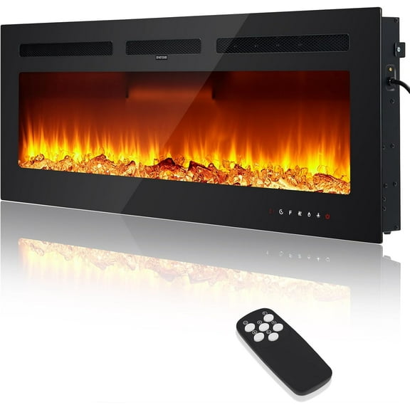 Acekid 60 Inch Electric Fireplace Wall Mounted and Recessed, Touch Screen and Remote Control, 750/1500W Electric Fireplace, 5-Level Brightness, 12 Flame Colors