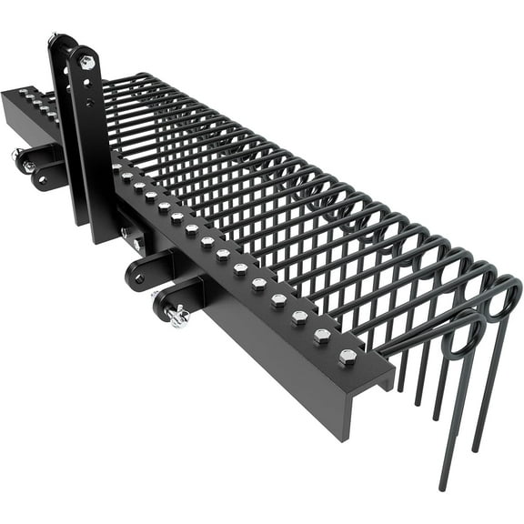 Acekid 60 Inch Pine Straw Needle Rake, 3 Point Landscape Rake, Powder Coated Steel Spring, Tow Behind Rake Tractor Attachment, Cat 0 & Cat 1, for Leaves, Straw, Grass