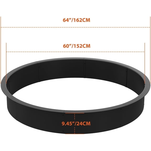 Acekid 60 Inch Smokeless Fire Pit - Carbon Steel Round Garden Fire Pit with Ventilation Holes, Black