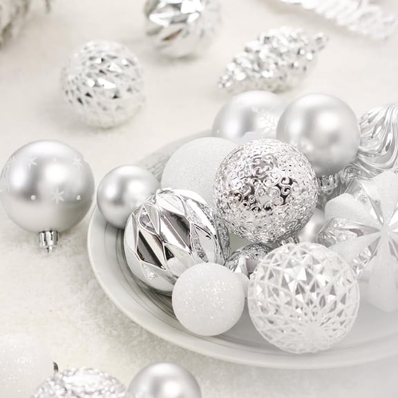 Acekid 65pcs Christmas Tree Balls Ornaments Shatterproof Xmas Tree Hanging Balls Decorations Perfect for Holiday Wedding Christmas Decor Silver