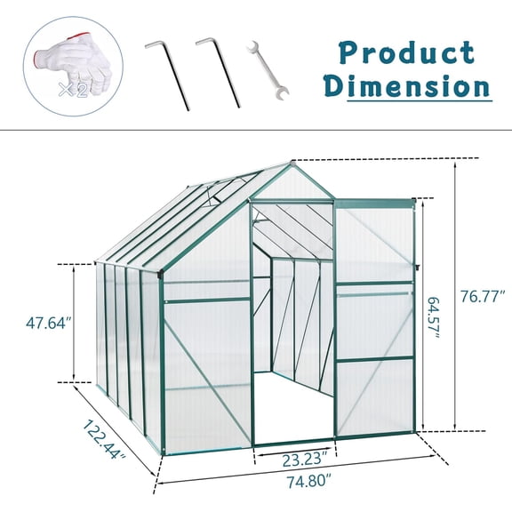 Acekid 6x10 Ft Greenhouses for Outdoors Walk in Greenhouse with Adjustable Roof Sliding Door Drainage System Black