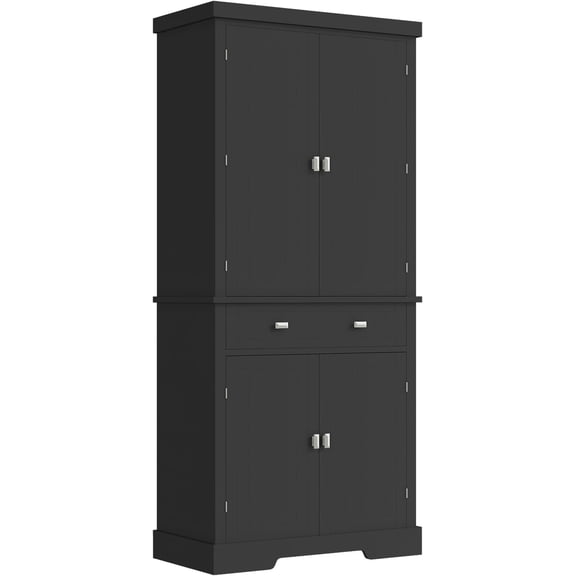 Acekid 72 Inch Kitchen Pantry Cabinet with 1 Drawer & 4 Doors, Adjustable Shelves, Huge Storage for Dining Room, Black
