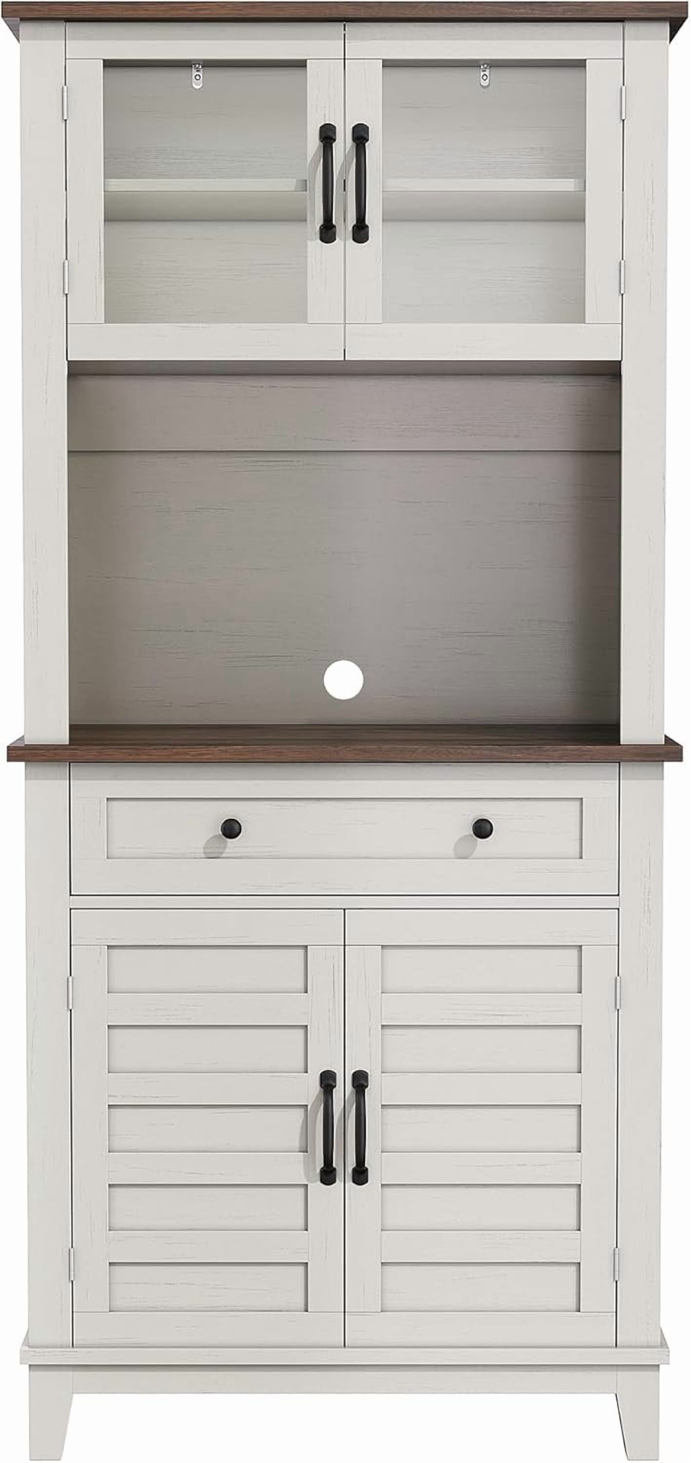 Acekid 72" Pantry Cabinet with Storage Drawers, Tall Kitchen Pantry Cabinet with 2 Glass Doors, Farmhouse Kitchen Hutch for Living Room, Dining Room, White