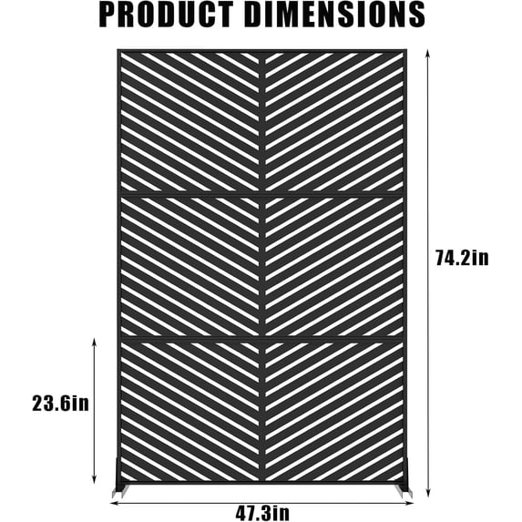 Acekid 72x47 Inch Metal Privacy Screen - Freestanding Decorative Divider with Stable Base, Diagonal Stripe