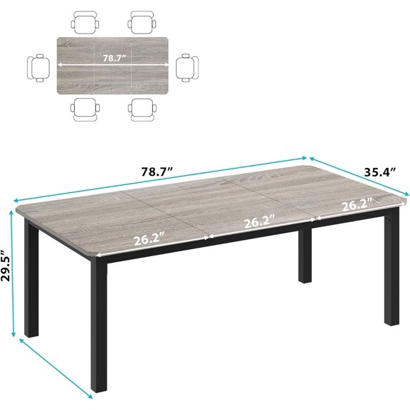 Acekid 78.7 Inch Long Kitchen Table for 6-8 Dining Room Table for Kitchen Living Room Large Rectangular Dinner Tables Industrial Grey