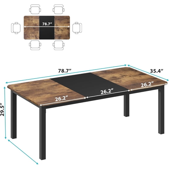 Acekid 78.7 Inch Long Kitchen Table for 6-8 Dining Room Table for Kitchen Living Room Large Rectangular Dinner Tables Industrial