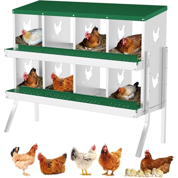 Acekid 8 Compartment Nesting Boxes for Chickens, Metal Chicken Laying Box with Perch & Secure Lid