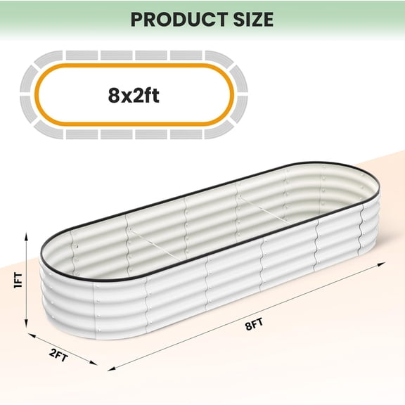 Acekid 8X2x1Ft Galvanized Steel Raised Garden Bed - Large Outdoor Metal Planter Box, White
