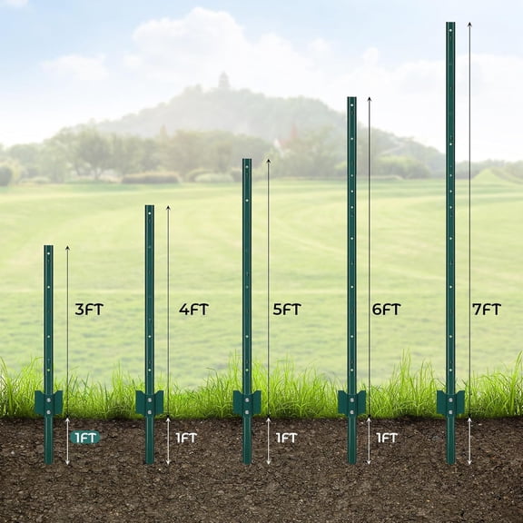 Acekid 8pcs 3FT Metal T-Post Fence Post for Wire Mesh Fence, Lawn Garden Fence Post, Green