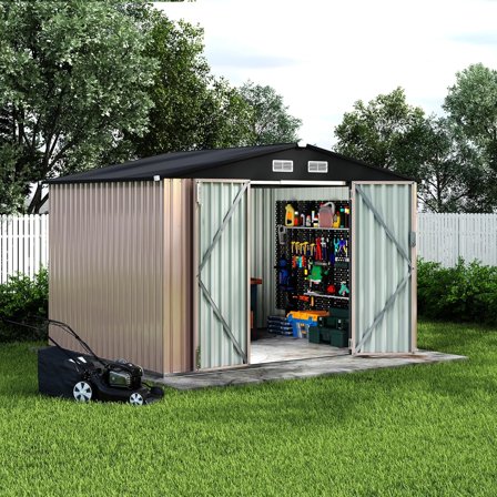 Acekid 8x10 FT Metal Storage Sheds Outdoor, Metal Yard Sheds Garden Shed Kit, Tool Shed with Lockable Door, Utility Sheds Buildings with Air Vent for Backyard Garden Patio Lawn