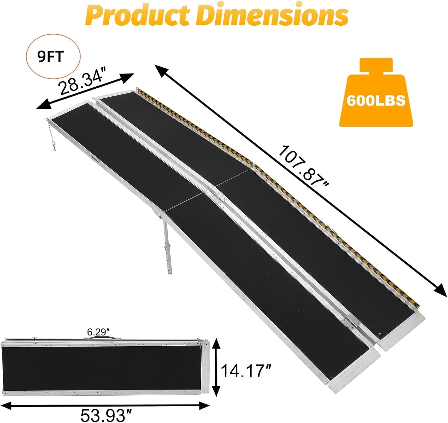 Acekid 9FT Portable Wheelchair Ramp Non-Slip Aluminum Folding Handicap ...
