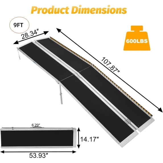 Acekid 9FT Portable Wheelchair Ramp Non-Slip Aluminum Folding Handicap ...
