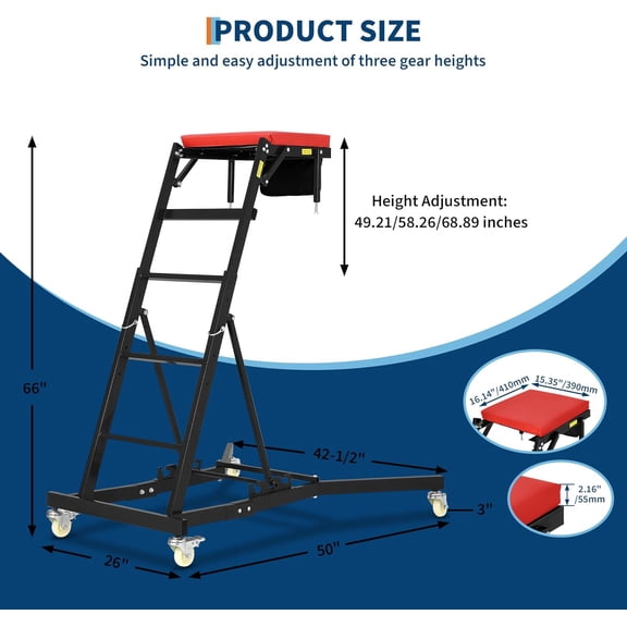Acekid Adjustable High Top Mechanic Creeper, Automotive Creeper for Trucks with Tool Pouch & Locking Casters