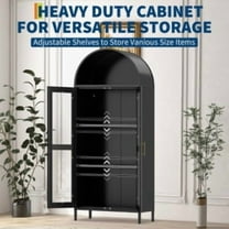 Acekid Arched Display Cabinet - 73 Inch Tall Freestanding Metal Bookshelf with Glass Door & 2 Adjustable Shelves, Modern Farmhouse Black