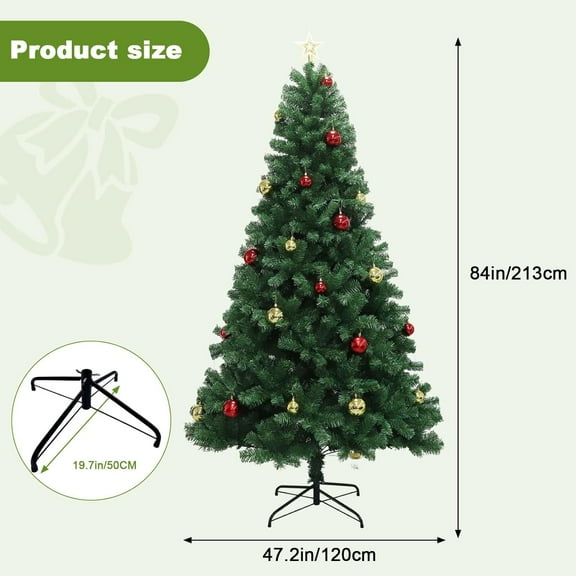Acekid Artificial Christmas Tree With Remote Control Premium Hinged Artificial Pine Lighted Holiday With Metal Stand For Living Room Office Party Decoration Green 7FT