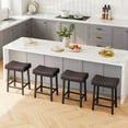 thumbnail image 1 of Acekid Bar Stool Set of 4&nbsp;– 24 Inch Counter Height, Upholstered Padded Seat with Curved Surface, Ergonomic Saddle Design for Kitchen/Home, Black + Brown Cushion, 1 of 8