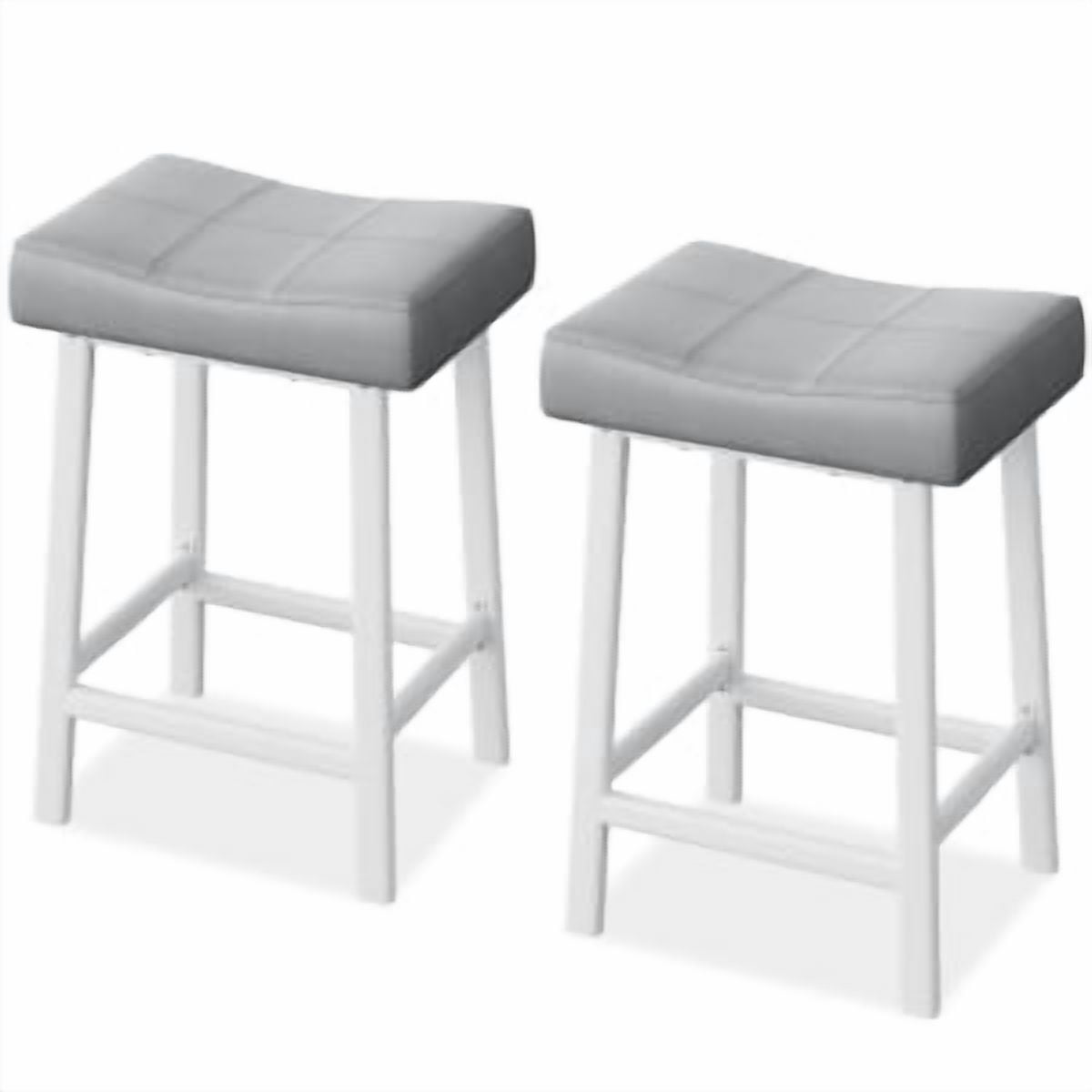 Acekid Bar Stool Set of 4&nbsp;– 24 Inch Counter Height, Upholstered Padded Seat with Curved Surface, Ergonomic Saddle Design for Kitchen/Home, White + Grey Cushion