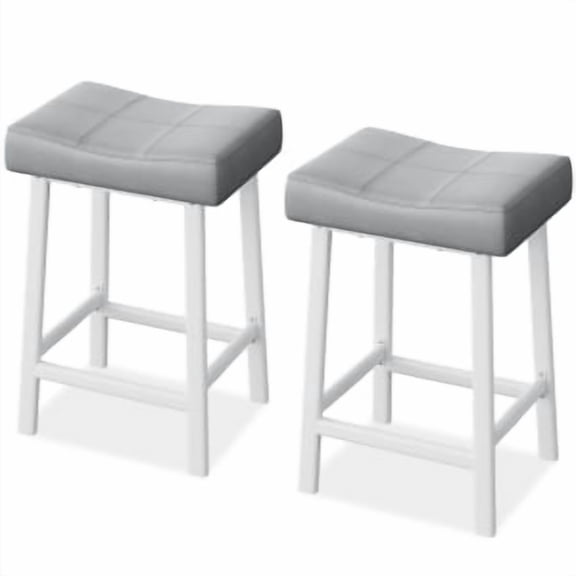 Acekid Bar Stool Set of 4 – 24 Inch Counter Height, Upholstered Padded Seat with Curved Surface, Ergonomic Saddle Design for Kitchen/Home, White + Grey Cushion