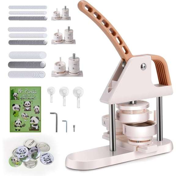 Acekid Button Maker Kit, 1"/1.25"/2.28" (25/32/58mm) 3-in-1 Pin Maker Machine with Ergonomic Handle, 300pcs Button Parts, Circle Cutter, Magic Book for DIY Badges