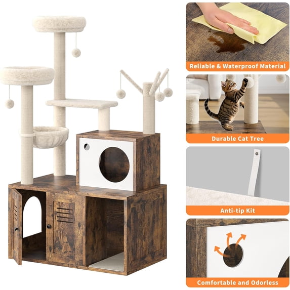 Acekid Cat Litter Box Enclosure,Litter Box Furniture Hidden with Removable Divider, Cat House with End Table for Indoor Kitten,Brown