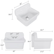 Acekid Ceramic Utility Sink 24 x 20 Inch with High Backsplash, Wall Mount for Laundry Room, White