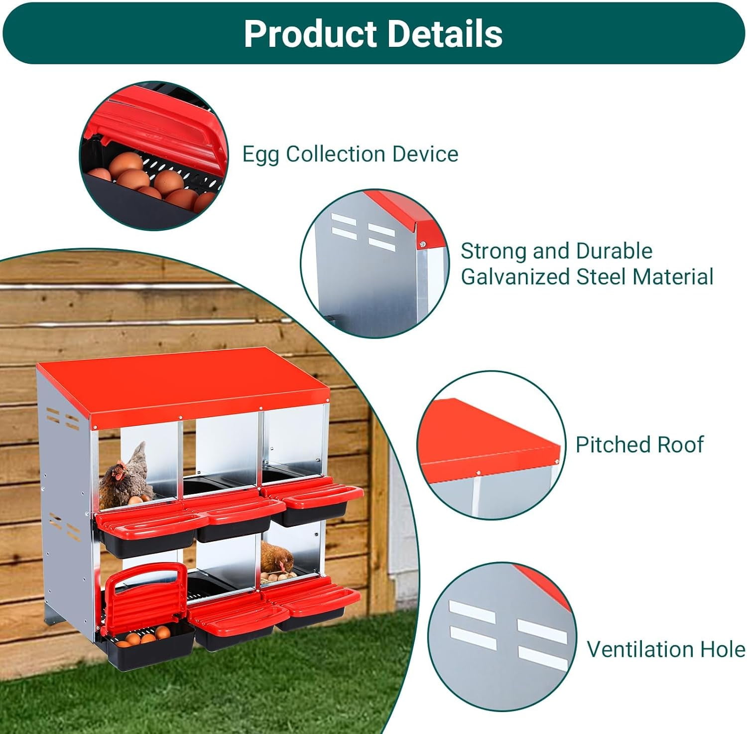 Acekid Chicken Nesting Box 6 Compartments Nesting Boxes Chickens ...