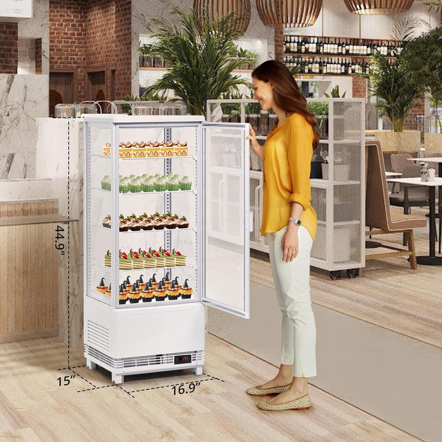 Acekid Commercial Display Refrigerator Countertop Pastry Display Case Double-Layered Glass Display Cake Fridge with Interior LED Lighting White