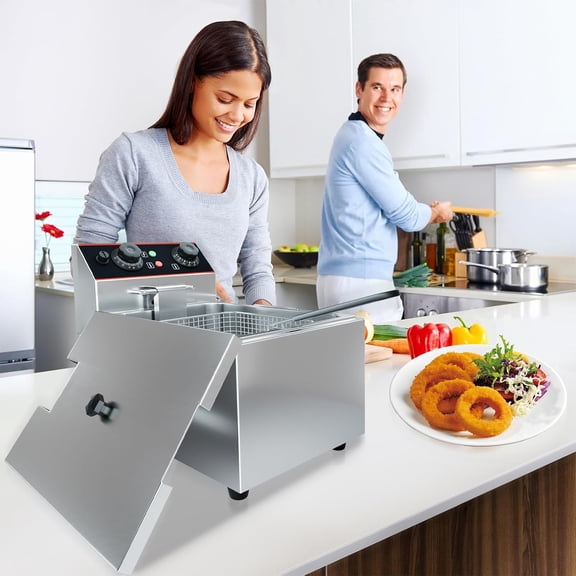 Acekid Commercial Electric Deep Fryer 6 L 1 Baskets Stainless Steel Deep Fryer Home Use Adjustable Temperature Pe