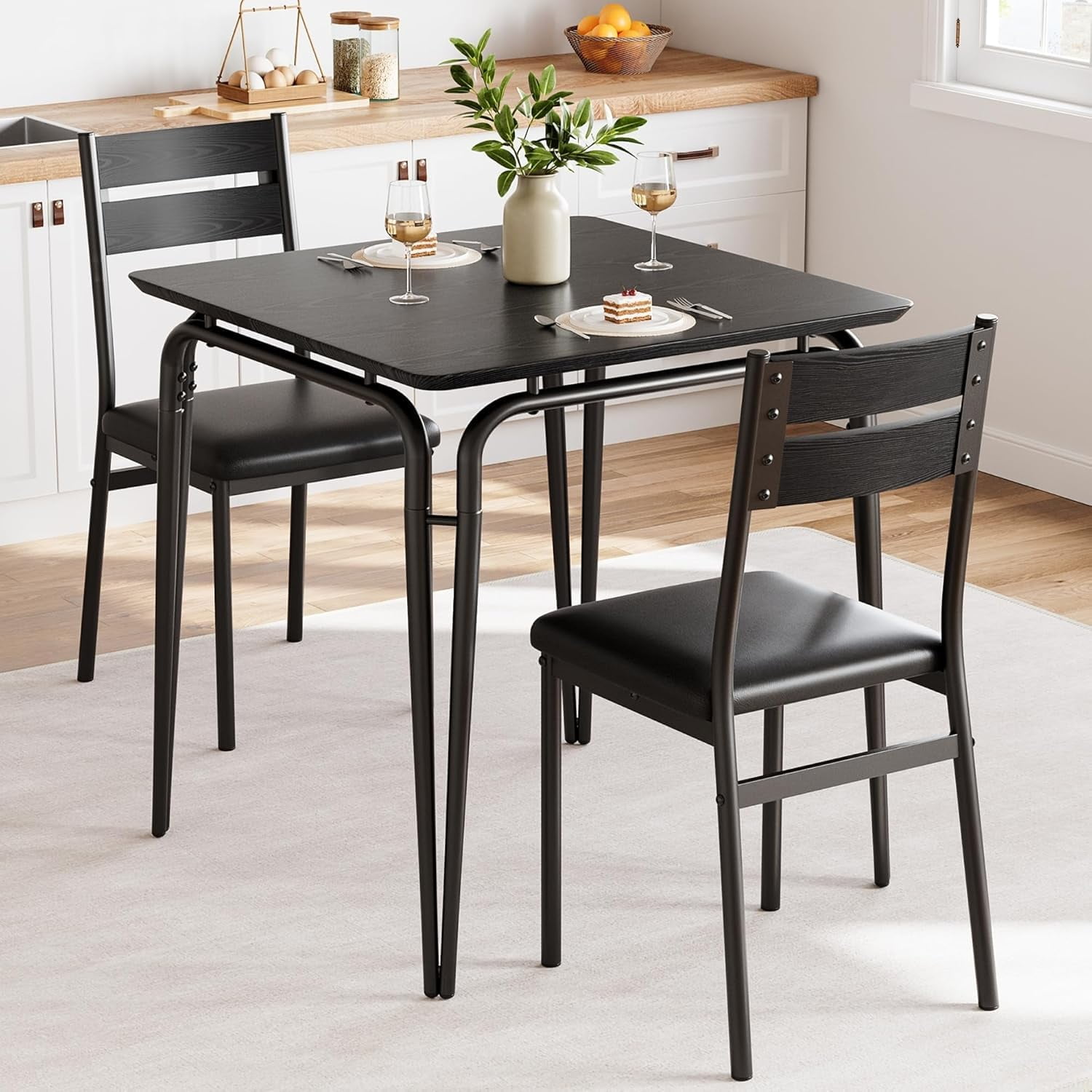 Acekid Dining Table Set for 2, Compact Square Dinette with Thick ...