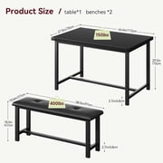 Acekid Dining Table Set For 4 Kitchen Table With Benches Rectangular Dining Room Table Set With 2 UpholsteRed Benches 3 Piece Dining Table Set For Small Space Apartment Studio Retro Black