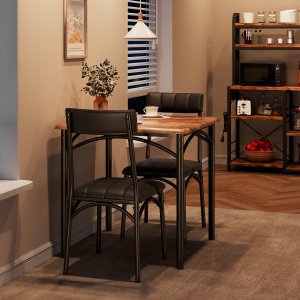 Acekid Dining Table Set for 2 3 Piece Dining Room Table Set Kitchen Table and Chairs with Upholstered Chairs Square Retro Color