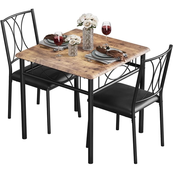 Acekid Dining Table Set for 2, Small Kitchen Table with 2 Chairs, Wood Dinner Table Set for Apartment, Space Saving, Retro MDF Seat