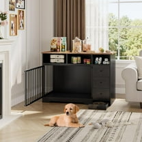 Acekid Dog Crate Furniture for Medium Small Dogs, Wooden Dog Kennel Indoor with Storage Shelves, 3 Drawers & Hidden Bowl, Modern Pet Cage Side End Table, up to 120 lb, 48" L