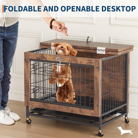 Acekid Dog Crate Furniture Multi-Functional 2 Doors Heavy Duty Indoor Puppy Cage Kennel Wooden Crate Dog House Ca