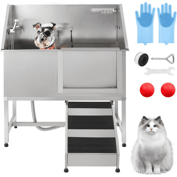 Acekid Dog Washing Station,38" Professional Stainless Steel Dog Bathtub, Dog Bathing Station for Large, Medium, Small Dog, Dog Bath Tubwith Ramp