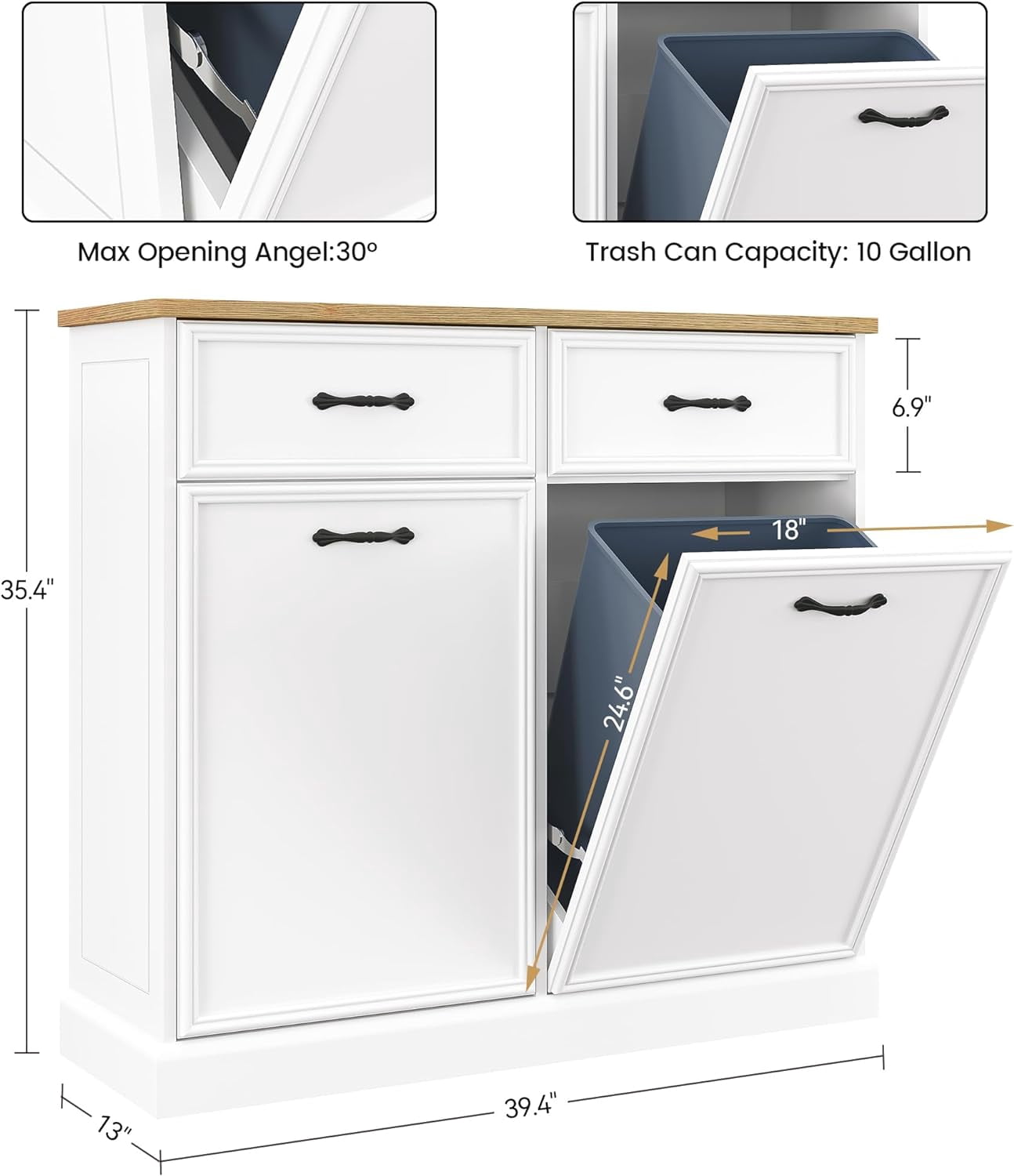 Acekid Double Trash Cabinet Tilt Out Hidden Trash Storage Cabinet 20 ...