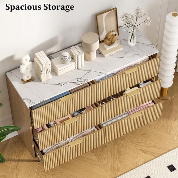 Acekid Dresser for Bedroom,6 Drawer Dresser with Wide Drawers,Wooden Chest of Drawers,Modern Storage Dressers for Living Room, Closet, Hallway,Entryway