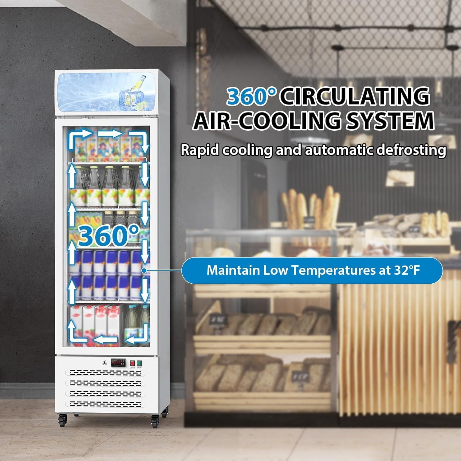 Acekid Dual-Layer Glass Door Commercial Display Refrigerator, Beverage Cooler with LED, White
