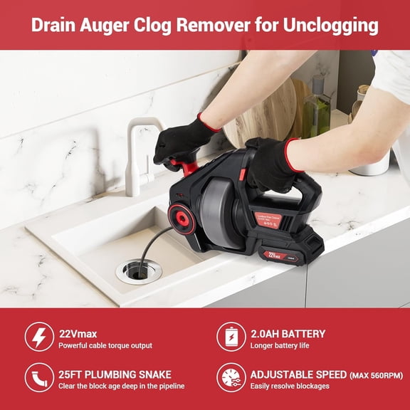 Acekid Electric Drain Auger, 25FT Plumbing Snakes, Snake Drain Clog Remover for Unclogging Toilet, Sewer, Bathroom, Sink Drain Pipes