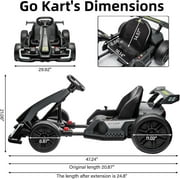 Acekid Electric Go Kart Powerful Drift Kart Adjustable Seat 8mph Speed Led Lights Outdoor Riding Toy For Ages 6-15Y Grey 24V