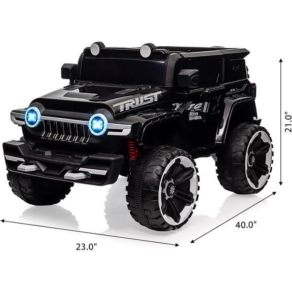 Acekid Electric Ride On Truck With Remote Control Ride On Toys 2 Seater 4WD Off-Road Car With Decor Spare Tire 25W Dual Motor Spring Suspension Black 12V