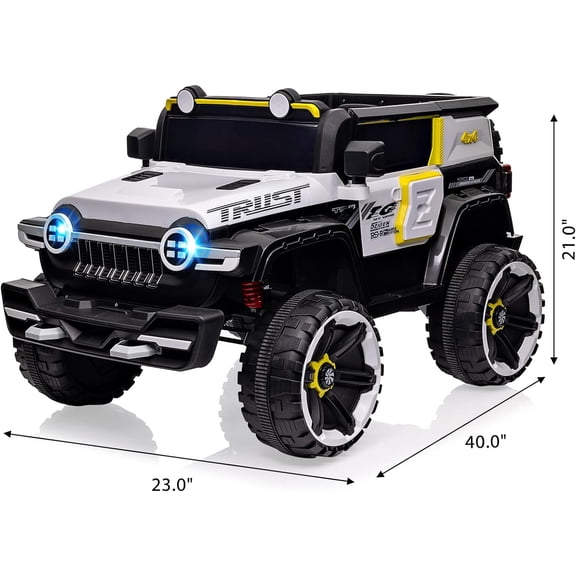 Acekid Electric Ride On Truck With Remote Control Ride On Toys 2 Seater 4WD Off-Road Car With Decor Spare Tire 25W Dual Motor Spring Suspension White 12V