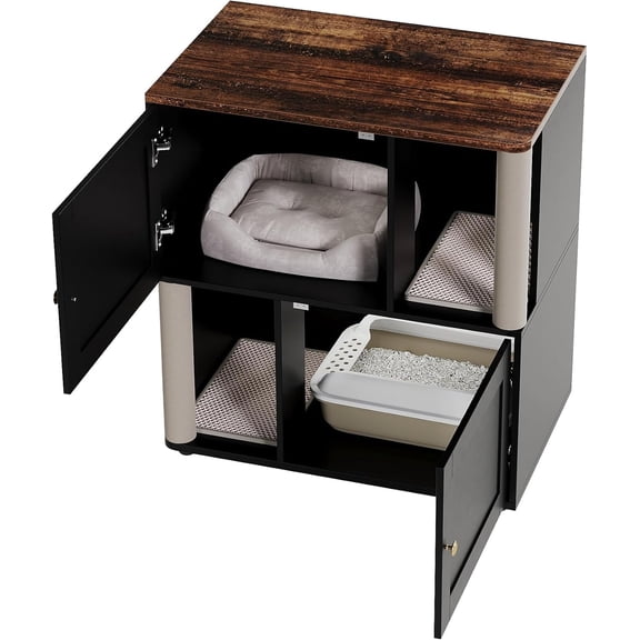 Acekid End Table Indoor Cats Multi-Functional Cat Litter Box Enclosure Double Layer Litter Cabinet 2 Litter Mat S