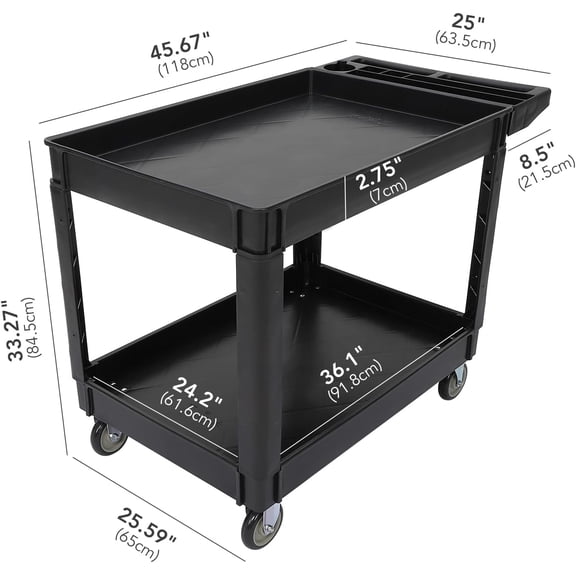 Acekid Extra Large Rolling Utility Cart 2 Tier, Heavy Duty Commercial Cart with 360° Swivel Wheels, Black