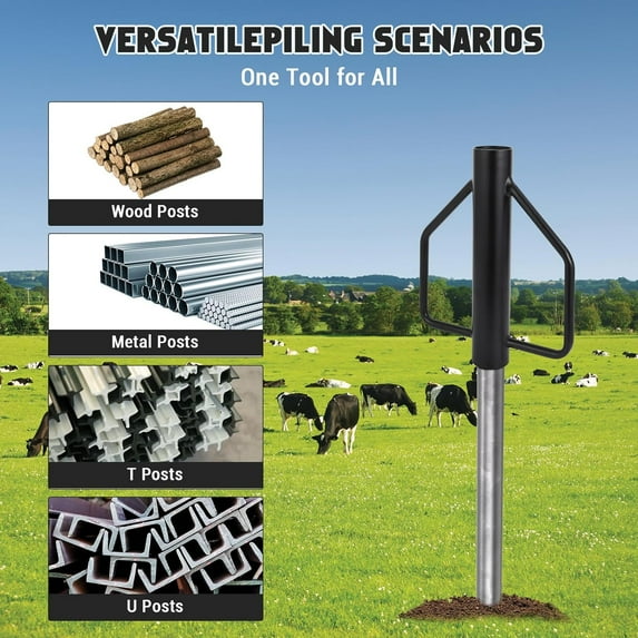 Acekid Fence Post Driver 12LB T Post Driver with Handle Heavy Duty Hand Post Pounder with Handle for U Fence Post Wooden Post