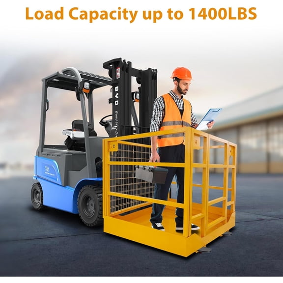 Acekid Forklift Safety Cage 43X45 in Collapsible Lift Basket 1400 LBS Capacity Aerial Platform Safety Harness Dra