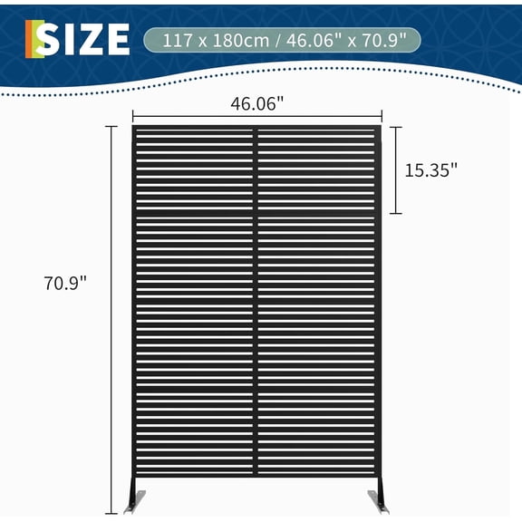Acekid Freestanding Metal Privacy Screen Outdoor 1PC, Rust-Resistant Decorative Room Divider, Black Stripe
