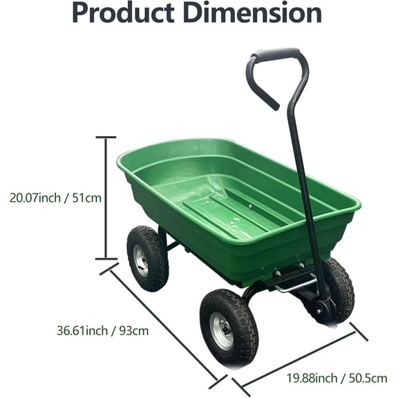 Acekid Garden Wheelbarrow Cart - Utility with Four Wheels & Built-in Stand, Green