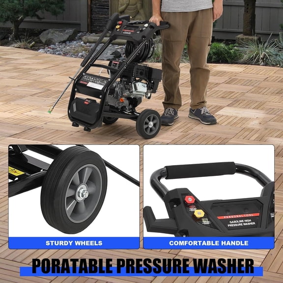 Acekid Gas Pressure Washer - Commercial Pressure Washer with 26ft Hose & 5 Nozzles, Black