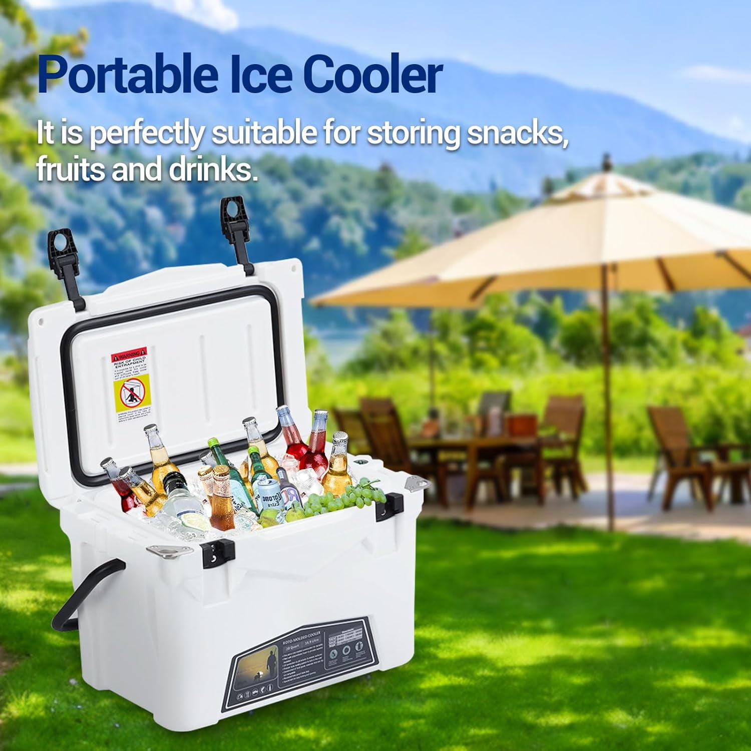 Acekid Hard Cooler 20 QT Rotomolded Portable Ice Chest 5-Day Ice Retention Cup Holder Bottle Openers Heavy Duty I